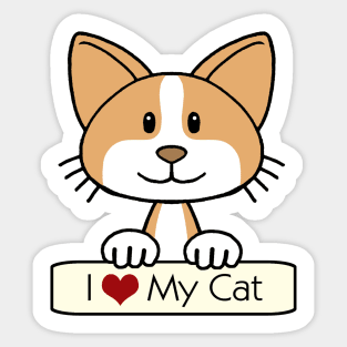 Orange and White Cat - I Love My Cat Sticker